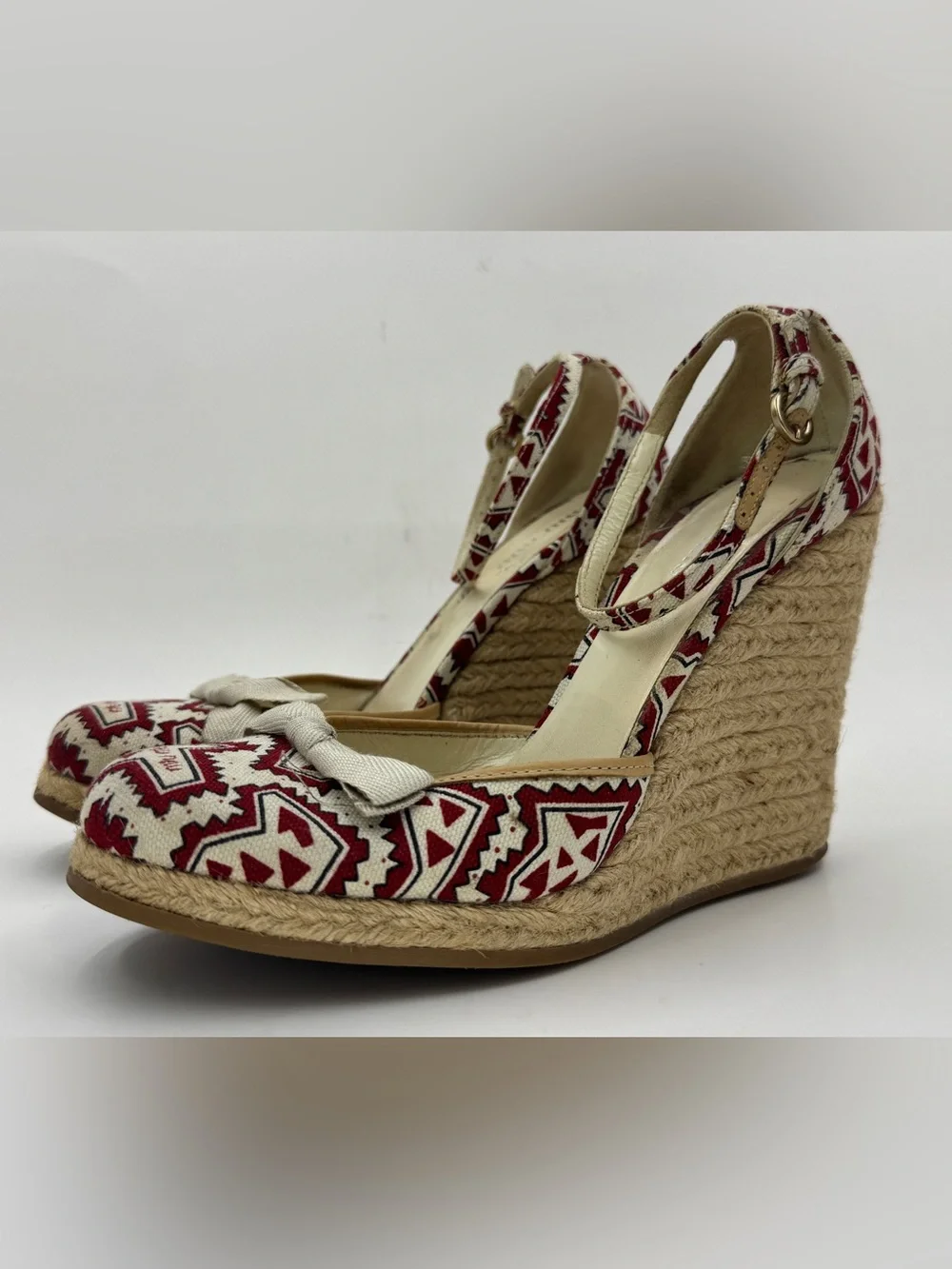 Miu Miu Slingback Wedge Espadrille Multicolor Logo Printed Canvas Ankle Strap 37